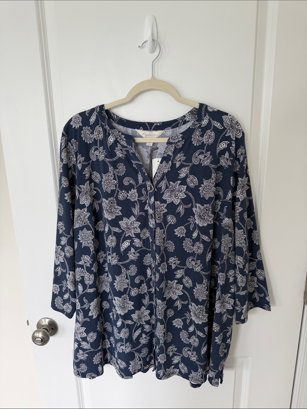 Navy Floral Button-Front Tunic Top